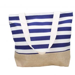 Navy White Striped Beach Bag