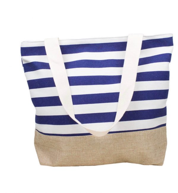 Navy White Striped Beach Bag